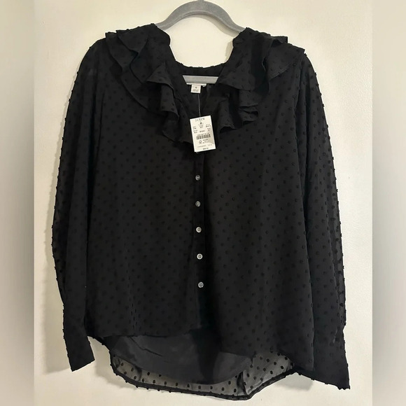 J. Crew Tops - NWT JCrew Black Long Sleeve Ruffle Blouse